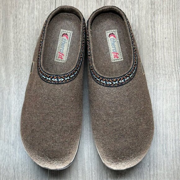 Therafit Heather Wool Clog Slipper Womens Sz 7.5 Comfort Cushioned Slip On Taupe - Picture 7 of 13